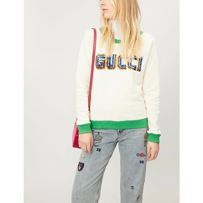 Shop Gucci Sequin-embellished Cotton-jersey Sweatshirt In White