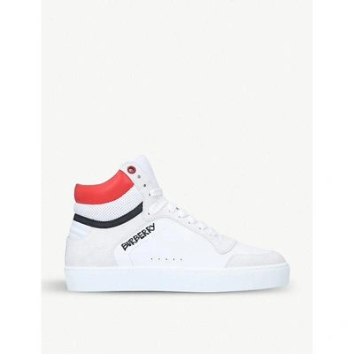 Shop Burberry Reeth Suede High-top Trainers In White/red