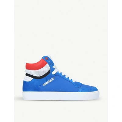 Shop Burberry Reeth Suede High-top Trainers In Blue