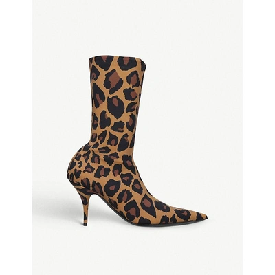 Shop Balenciaga Knife Leopard-print Stretch-jersey Ankle Boots In Other