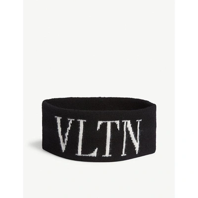 Shop Valentino Intarsia Logo Wool Headband In Nero/bianco
