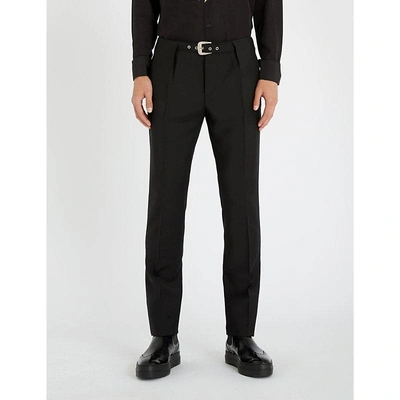 Shop Givenchy Belted Straight-let Mohair And Wool-blend Trousers In Black