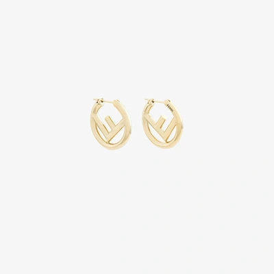 Shop Fendi Gold Tone Logo Hoop Earrings In Metallic