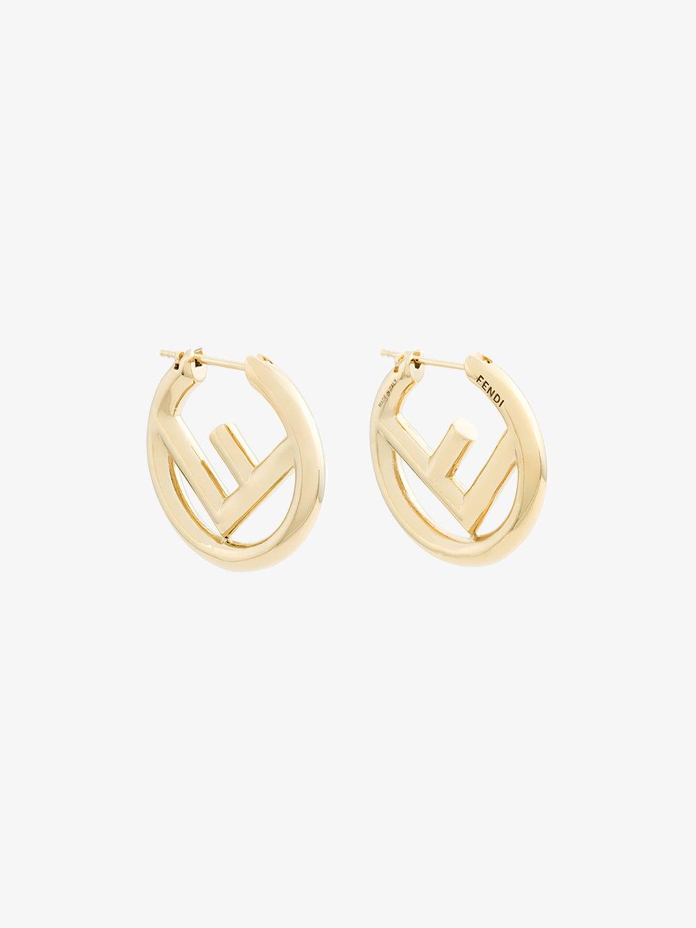 Fendi Small Logo Circle F Metal Earrings In F0cfk Gold | ModeSens