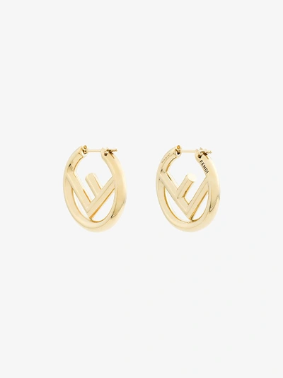 Shop Fendi Gold Tone Logo Hoop Earrings In Metallic