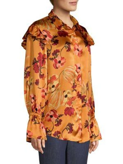 Shop Mother Of Pearl Marin Silk Floral Blouse In Autumn Bloom