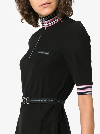 Shop Prada Zipped Short Sleeve Sport Dress In Black