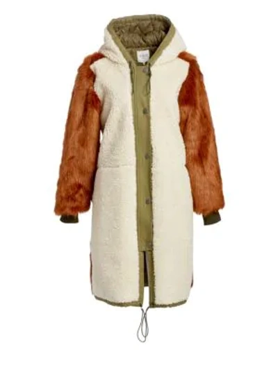 Shop Sea Madeline Combo Faux Fur Parka In Cream Brown