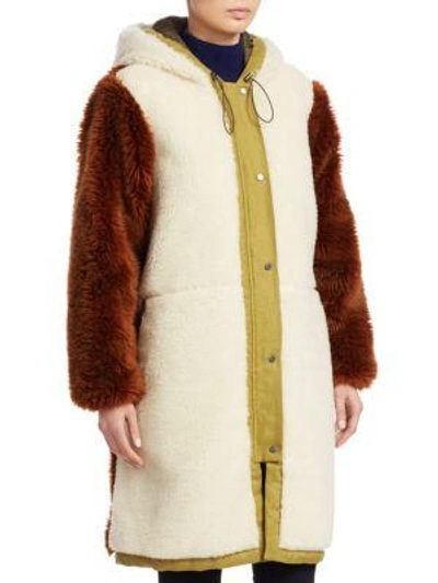 Shop Sea Madeline Combo Faux Fur Parka In Cream Brown