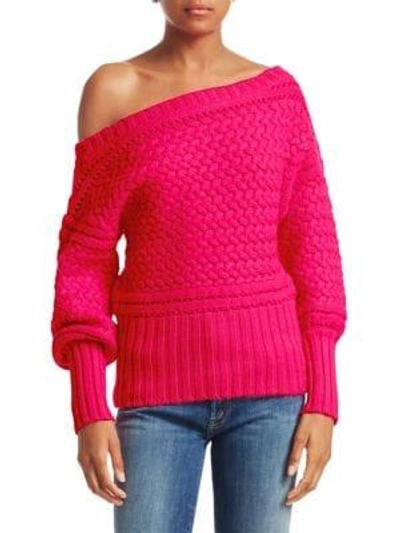 Shop Tanya Taylor Marie Off-shoulder Wool Sweater In Hot Pink
