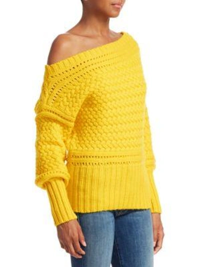 Shop Tanya Taylor Marie Off-shoulder Wool Sweater In Hot Pink