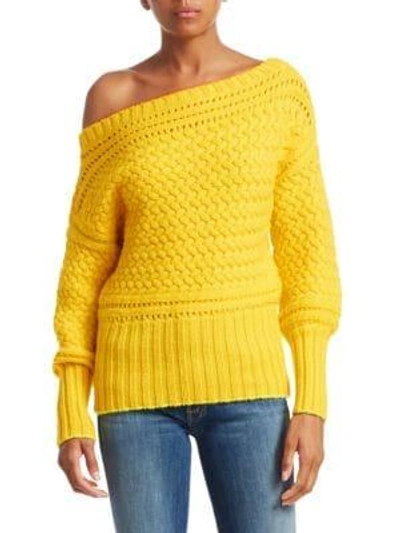 Shop Tanya Taylor Marie Off-shoulder Wool Sweater In Yellow