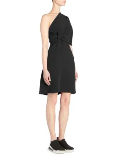 Shop Stella Mccartney One Shoulder Knot Detail Cadet Dress In Black