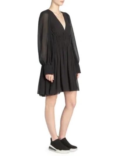 Shop Stella Mccartney Georgette Silk Blouse Flare Dress In Black