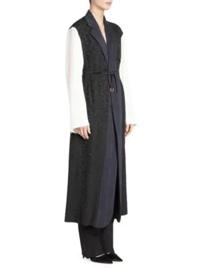 Shop Stella Mccartney Alina Mixed Media Wool-blend Dress In Navy
