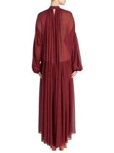 Shop Stella Mccartney Tiffany Silk Georgette Pleated Dress In Bordeaux