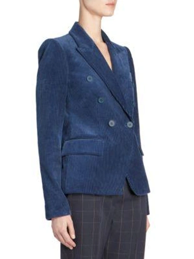 Shop Stella Mccartney Corduroy Double Breasted Blazer In Cobalt Blue