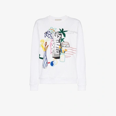 Shop Mary Katrantzou Saker Bead Embroidered Cotton Sweatshirt In White
