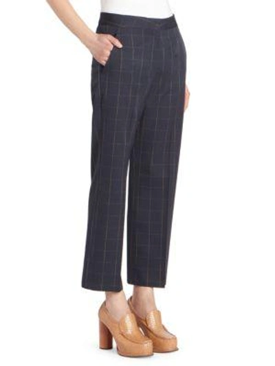 Shop Stella Mccartney Crop Grid Wool Trousers In Navy