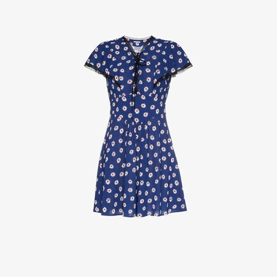 Shop Miu Miu Flower Printed Lace Up Dress In Blue