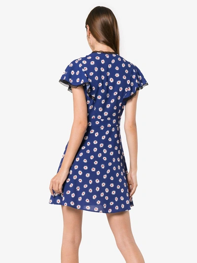 Shop Miu Miu Flower Printed Lace Up Dress In Blue