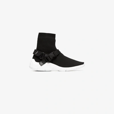 Shop Prada Stretch Fabric Hi-top Sneakers In Black