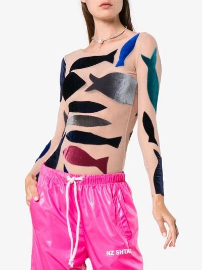 Shop Alexia Hentsch Fish Applique Round Neck Bodysuit In Nude/neutrals