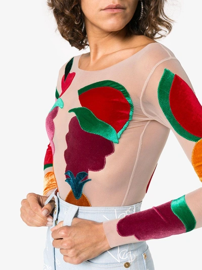 Shop Alexia Hentsch Fruit Applique Round Neck Bodysuit In Nude/neutrals