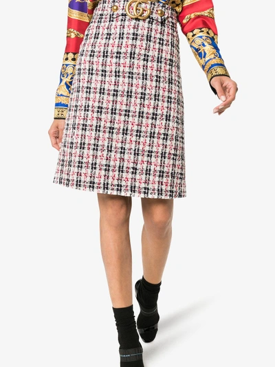 Shop Gucci Gg Belt A-line Tweed Skirt In Multicolour