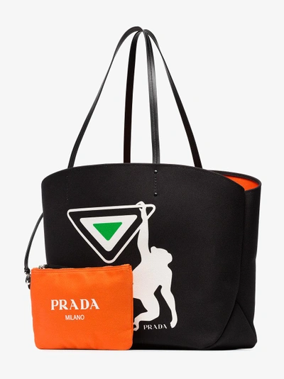 Prada Black Monkey Print Cotton Tote Bag | ModeSens
