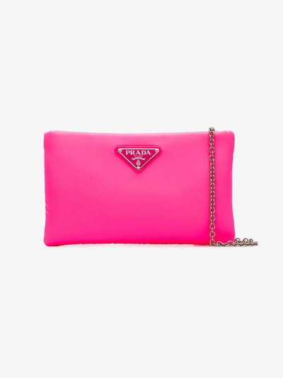 Shop Prada Fluorescent Pink Clutch Bag With Chain In Pink/purple