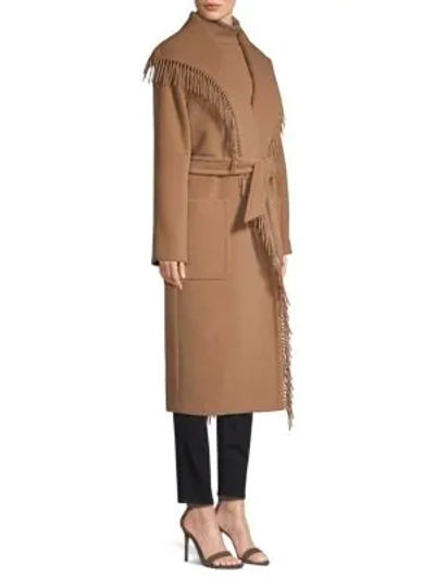 Shop Max Mara Pacos Fringe Trim Belted Camel Hair Coat