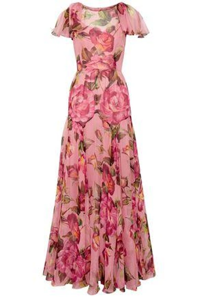 Shop Dolce & Gabbana Floral-print Silk-chiffon Gown In Multicolor