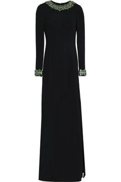 Shop Dolce & Gabbana Crystal-embellished Crepe Gown In Black