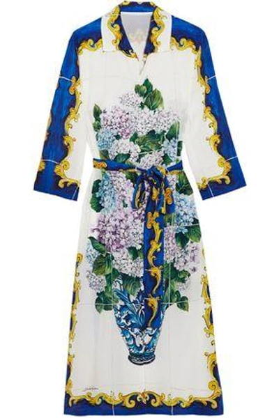 Shop Dolce & Gabbana Woman Printed Silk Crepe De Chine Shirt Dress White