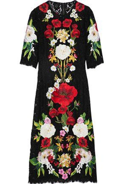 Shop Dolce & Gabbana Woman Embroidered Cotton-blend Corded Lace Midi Dress Black