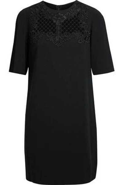 Shop Dolce & Gabbana Woman Mesh-paneled Embroidered Crepe Mini Dress Black