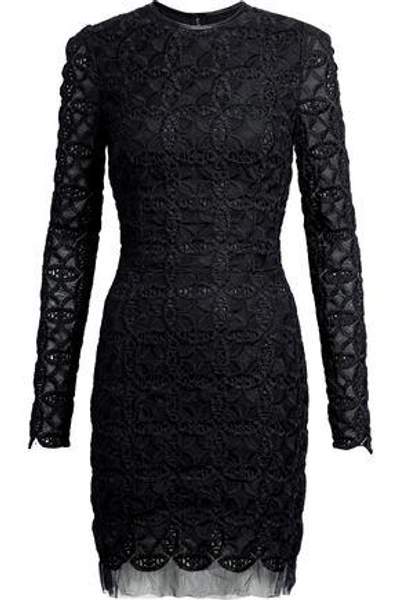 Shop Dolce & Gabbana Satin-trimmed Embroidered Tulle Mini Dress In Black