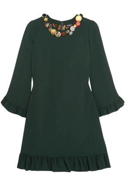 Shop Dolce & Gabbana Woman Embellished Ruffled Crepe Mini Dress Forest Green