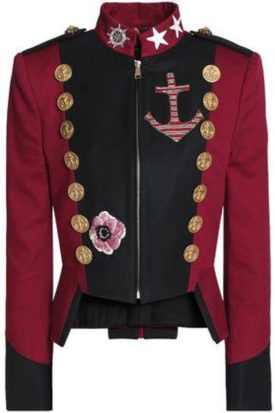 Shop Dolce & Gabbana Embellished Cotton-blend Gabardine Jacket In Claret