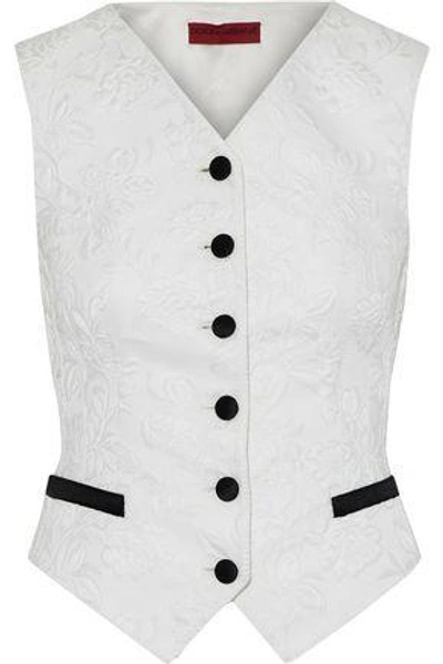 Shop Dolce & Gabbana Woman Satin-trimmed Cotton-blend Matelassé Vest Ivory
