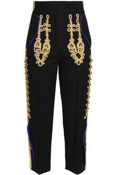 Shop Dolce & Gabbana Woman Cropped Embellished Wool-blend Tapered Pants Black