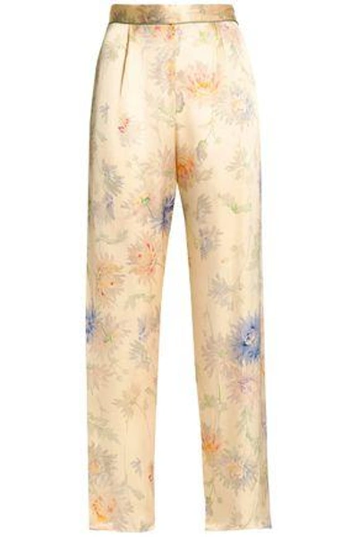 Shop Anna Sui Woman Floral-print Silk-satin Straight-leg Pants Ivory