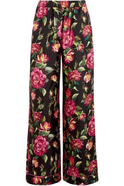 Shop Dolce & Gabbana Floral-print Silk Wide-leg Pants In Multicolor