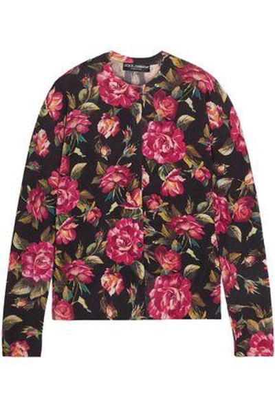 Shop Dolce & Gabbana Floral-print Cashmere Cardigan In Black