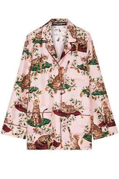 Shop Dolce & Gabbana Woman Printed Silk-twill Shirt Pastel Pink