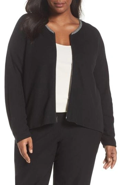 Shop Eileen Fisher Organic Cotton Zip Cardigan In Black/ Soft White