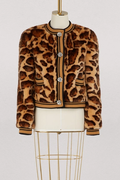 Shop Dolce & Gabbana Faux Fur Cardigan In Beige