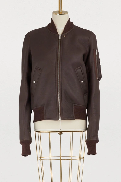 Shop Rick Owens Shearling Bomber Jacket In Brown/lime