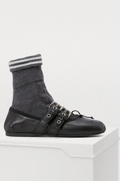 Shop Miu Miu Sock Ballet Pumps In Black/grey